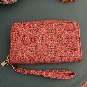 Coral & Tan Wristlet